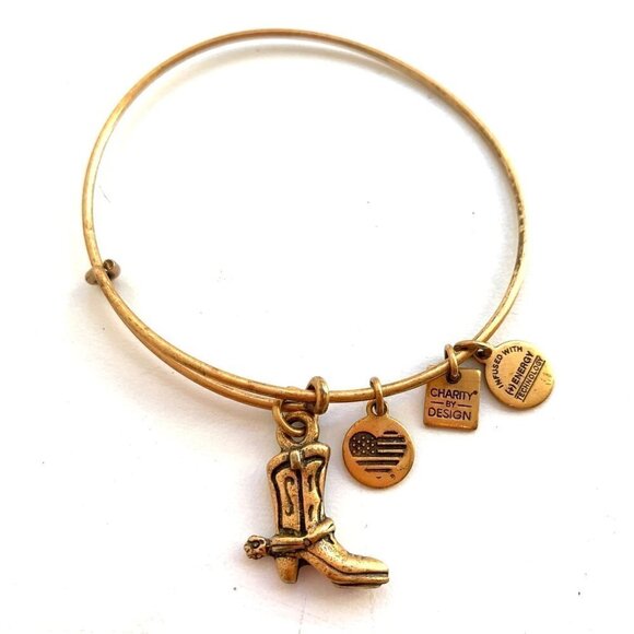 Alex and Ani Cowgirl Boot Charm Bracelet Gold Finish - Expands 2"-3.5” - Picture 1 of 2